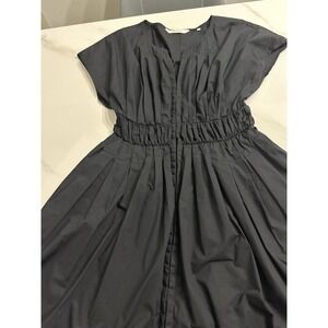 Rebecca Taylor Smocked Front Mini Dress Women Small Black Fit Flare V-Neck